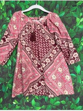 Pink Chicken Boho Pink & Burgundy Paisley Tunic Dress